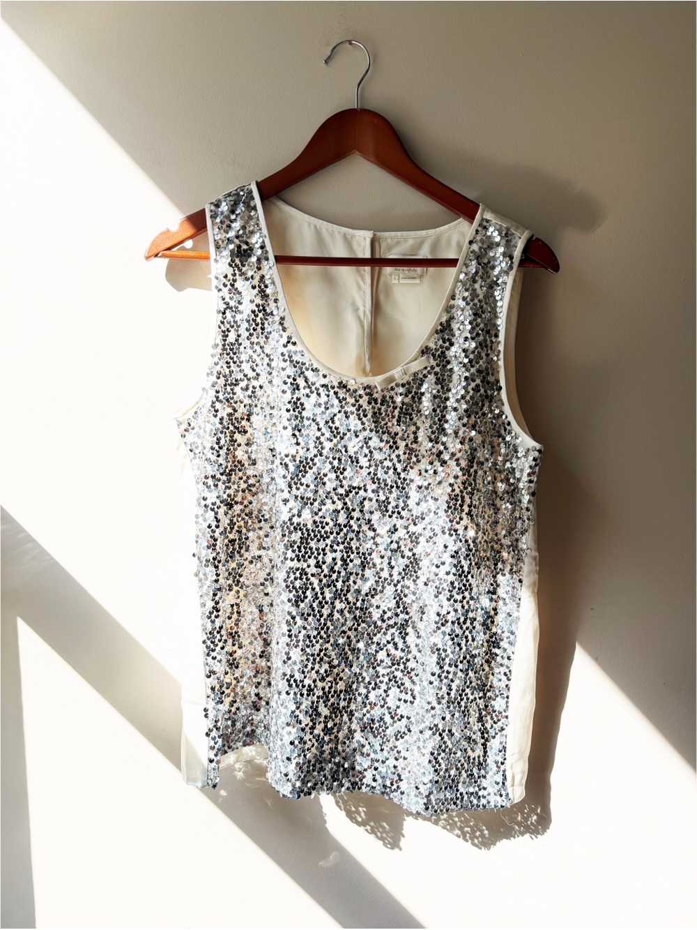 Kate Spade New York Starlight Sequin Lena Cami Tank in Silver & Cream Size Large